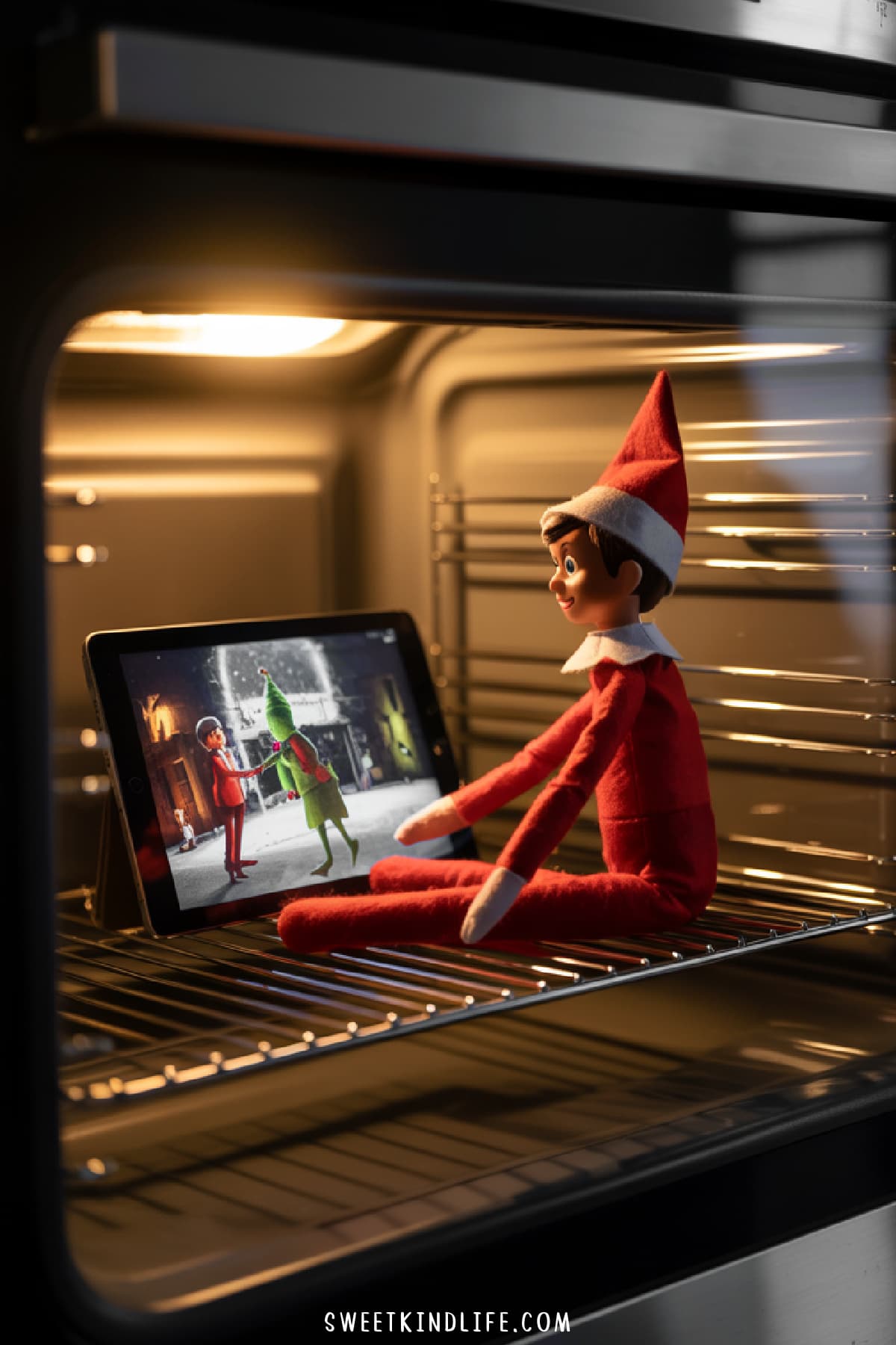 easy elf on the shelf ideas elf enjoying a movie in the oven