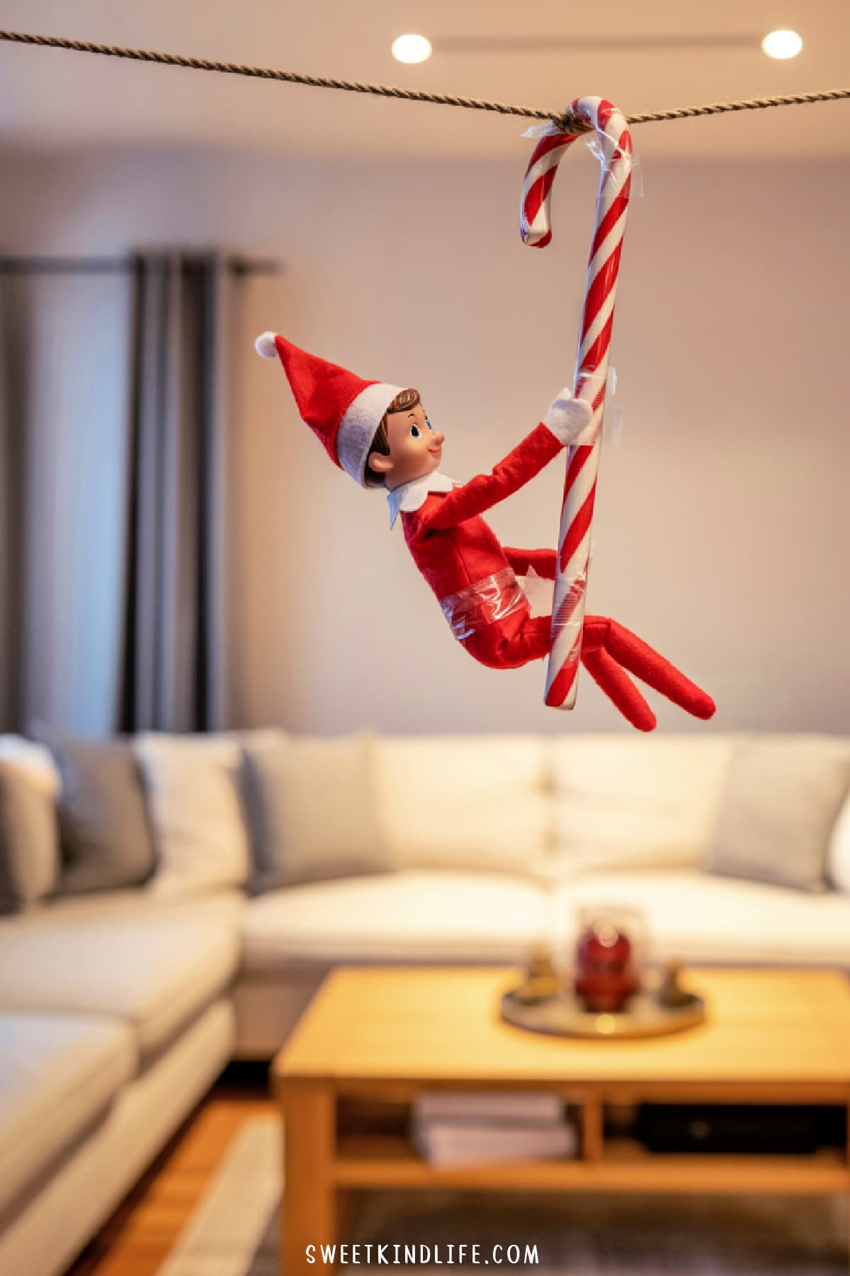 swinging suspended elf on the shelf