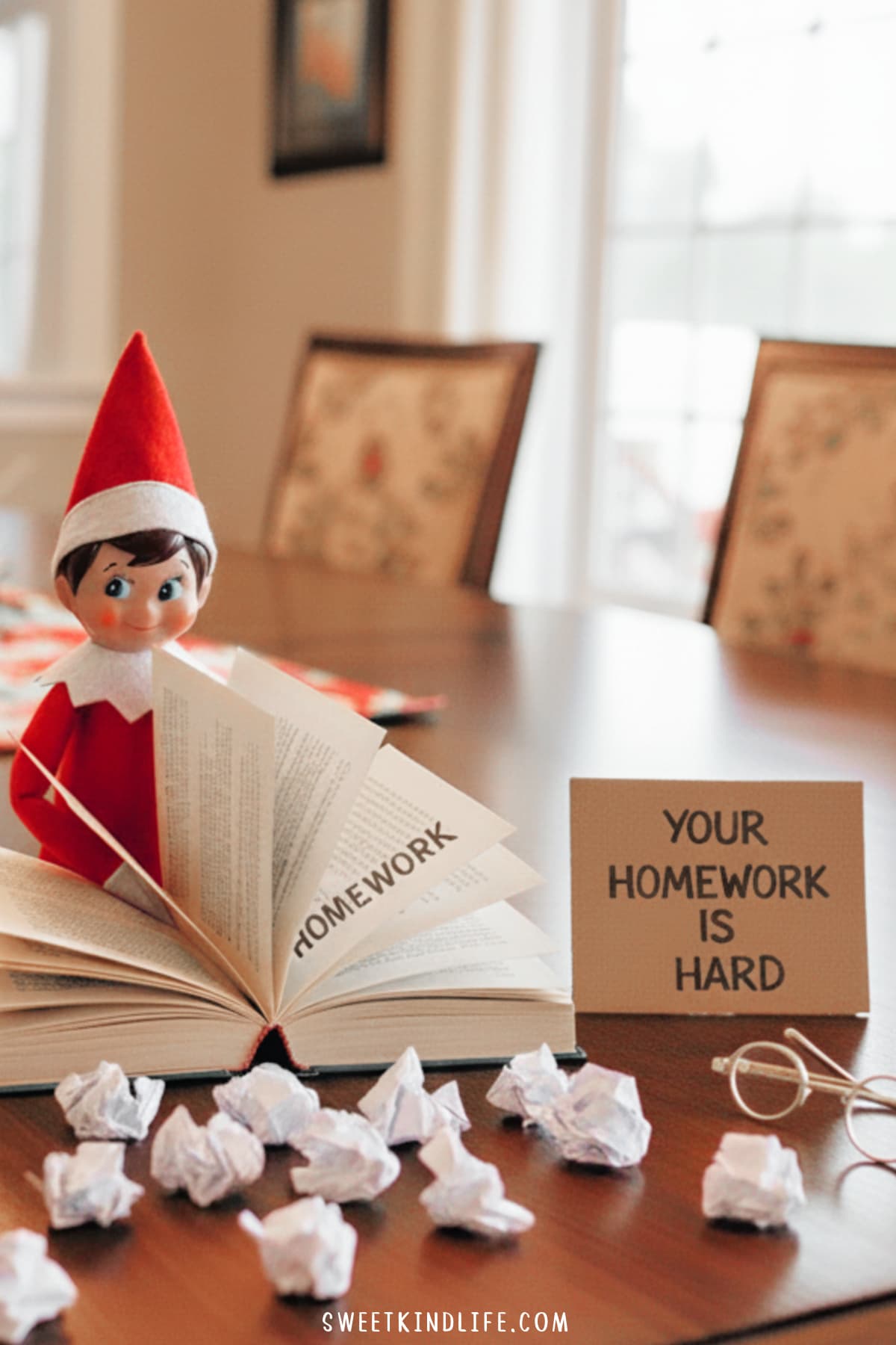 elf on the shelf ideas for older kids with the elf doing homework
