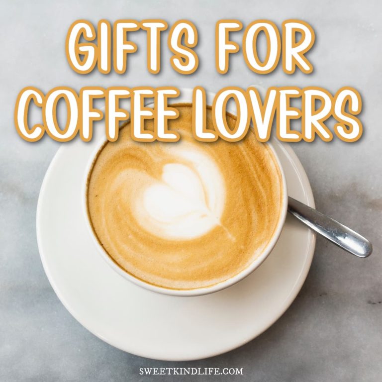gifts for coffee lovers text overlay on a photo of a cup of coffee with a heart symbol formed with frothy milk