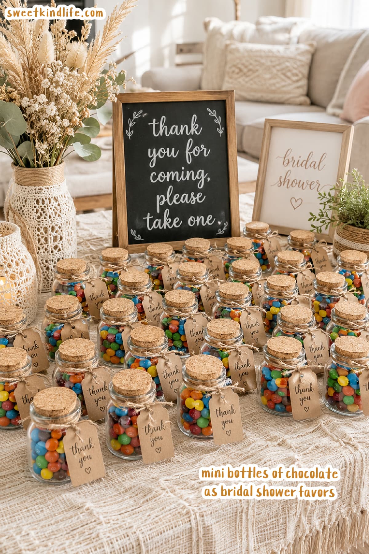 Chocolates in Mini Bottles as Bridal Shower Favors
