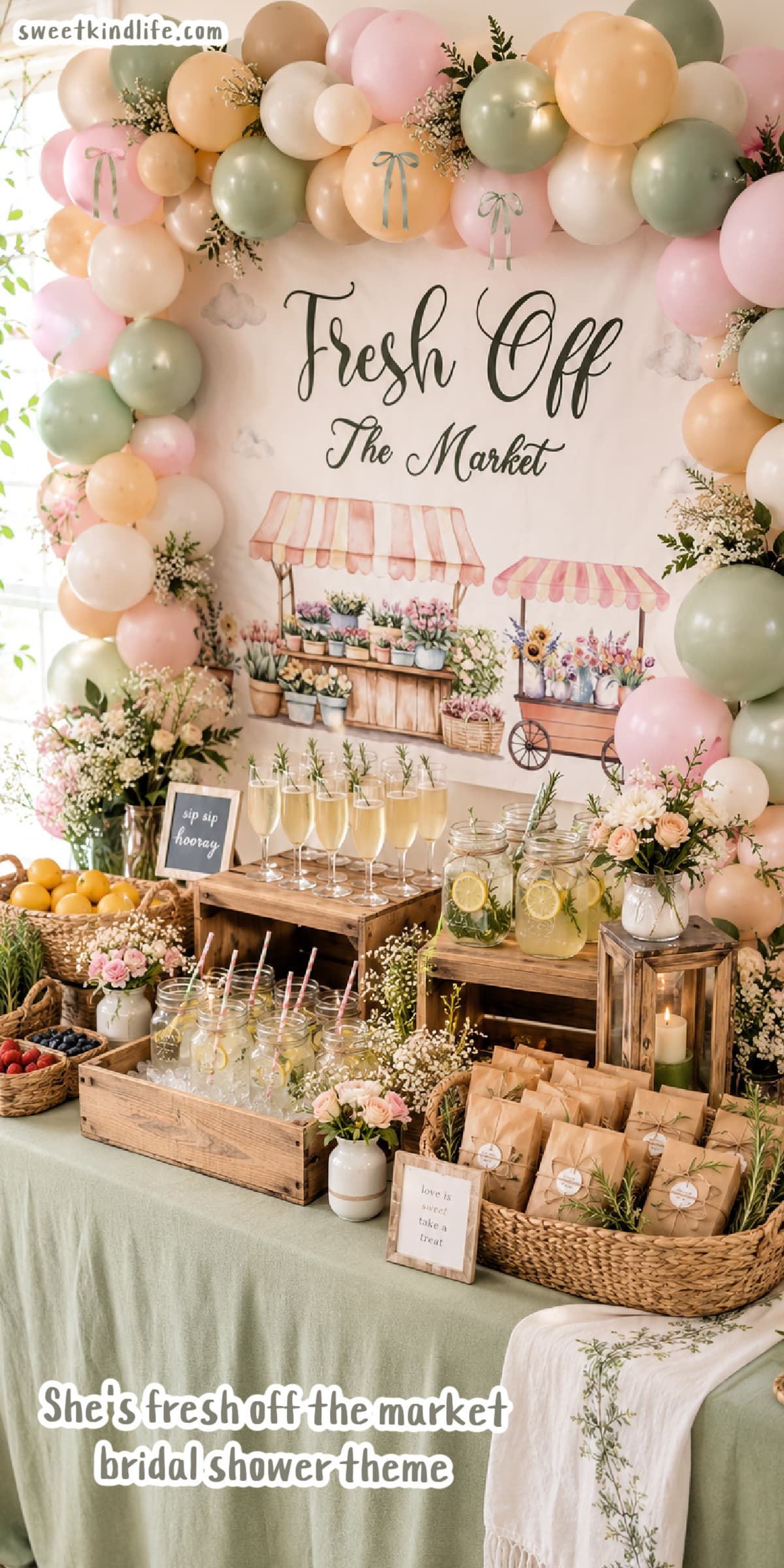 Fresh off the market decor set incorporated in bridal shower theme