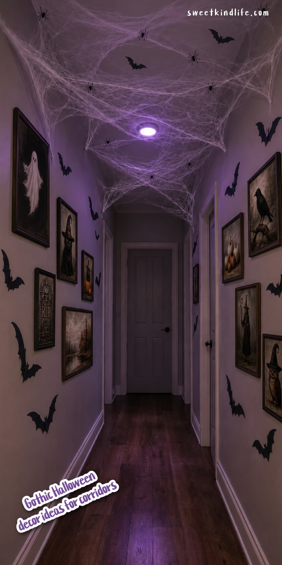 Gothic Halloween Decor Ideas for Corridor with Purple Lighting
