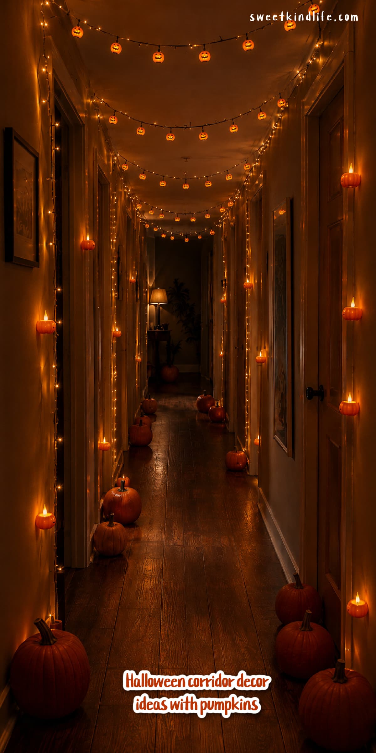 Halloween Corridor Decor Ideas with Pumpkins